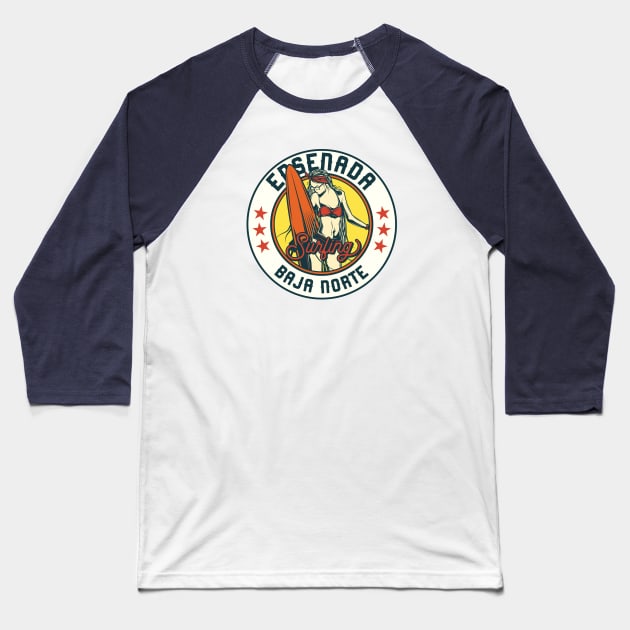 Vintage Surfing Badge for Ensenada, Mexico Baseball T-Shirt by SLAG_Creative